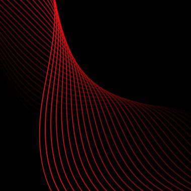 Çizgilerle soyut arkaplan. Dalgalı vektör arkaplanı. Müzik albümü, poster, kart, reklam için arka plan. Tasarım elementi siyahta izole edildi. Kırmızı ve siyah. Sevgililer Günü