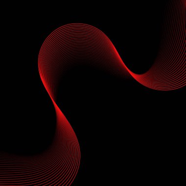 Çizgilerle soyut arkaplan. Dalgalı vektör arkaplanı. Müzik albümü, poster, kart, reklam için arka plan. Tasarım elementi siyahta izole edildi. Kırmızı ve siyah. Sevgililer Günü