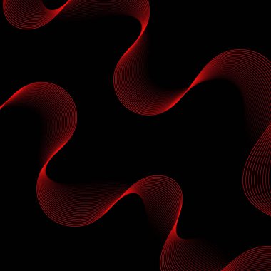 Çizgilerle soyut arkaplan. Dalgalı vektör arkaplanı. Müzik albümü, poster, kart, reklam için arka plan. Tasarım elementi siyahta izole edildi. Kırmızı ve siyah. Sevgililer Günü