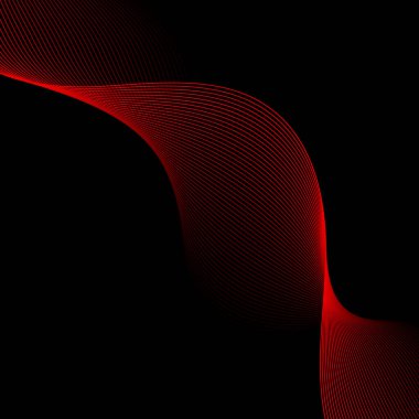 Çizgilerle soyut arkaplan. Dalgalı vektör arkaplanı. Müzik albümü, poster, kart, reklam için arka plan. Tasarım elementi siyahta izole edildi. Kırmızı ve siyah. Sevgililer Günü