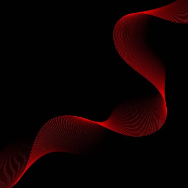 Çizgilerle soyut arkaplan. Dalgalı vektör arkaplanı. Müzik albümü, poster, kart, reklam için arka plan. Tasarım elementi siyahta izole edildi. Kırmızı ve siyah. Sevgililer Günü