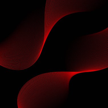 Çizgilerle soyut arkaplan. Dalgalı vektör arkaplanı. Müzik albümü, poster, kart, reklam için arka plan. Tasarım elementi siyahta izole edildi. Kırmızı ve siyah. Sevgililer Günü