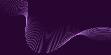 Pankart dalgalarıyla soyut arkaplan. Orta boy pankart. Çizgileri olan vektör arkaplanı. Tasarım elementi koyu mor üzerine izole edilmiş. Mor renk. Okyanus, gece. Broşür, kitapçık.