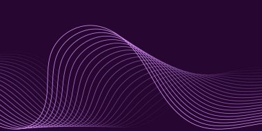 Pankart dalgalarıyla soyut arkaplan. Orta boy pankart. Çizgileri olan vektör arkaplanı. Tasarım elementi koyu mor üzerine izole edilmiş. Mor renk. Okyanus, gece. Broşür, kitapçık.