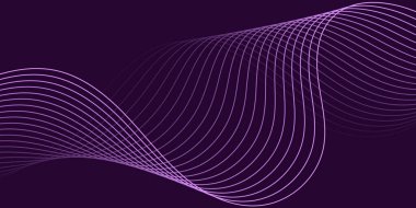 Pankart dalgalarıyla soyut arkaplan. Orta boy pankart. Çizgileri olan vektör arkaplanı. Tasarım elementi koyu mor üzerine izole edilmiş. Mor renk. Okyanus, gece. Broşür, kitapçık.