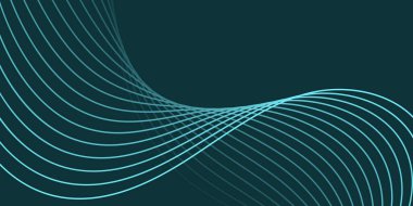 Pankart dalgalarıyla soyut arkaplan. Orta boy pankart. Çizgileri olan vektör arkaplanı. Mavi tavus kuşu üzerinde izole edilmiş tasarım elementi. Mavi renk. Okyanus, gece. Broşür, kitapçık.