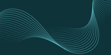 Pankart dalgalarıyla soyut arkaplan. Orta boy pankart. Çizgileri olan vektör arkaplanı. Mavi tavus kuşu üzerinde izole edilmiş tasarım elementi. Mavi renk. Okyanus, gece. Broşür, kitapçık.