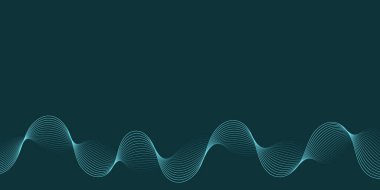 Pankart dalgalarıyla soyut arkaplan. Orta boy pankart. Çizgileri olan vektör arkaplanı. Mavi tavus kuşu üzerinde izole edilmiş tasarım elementi. Mavi renk. Okyanus, gece. Broşür, kitapçık.