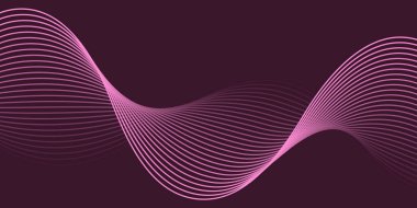 Pankart dalgalarıyla soyut arkaplan. Orta boy pankart. Çizgileri olan vektör arkaplanı. Tasarım elementi koyu pembe üzerine izole edilmiş. Pembe renk. Broşür, kitapçık.