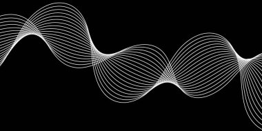 Pankart dalgalarıyla soyut arkaplan. Orta boy pankart. Çizgileri olan vektör arkaplanı. Tasarım elementi siyahta izole edildi. Siyah ve beyaz. Broşür, kitapçık.