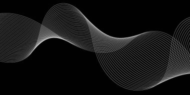 Pankart dalgalarıyla soyut arkaplan. Orta boy pankart. Çizgileri olan vektör arkaplanı. Tasarım elementi siyahta izole edildi. Siyah ve beyaz. Broşür, kitapçık.