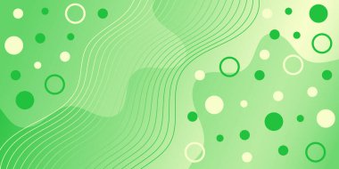 Pankart dalgalarıyla soyut arkaplan. Orta boy pankart. Çizgileri, daireleri ve şekilleri olan vektör arkaplanı. Yeşil renk. Doğa, eko. Broşür, kitapçık.