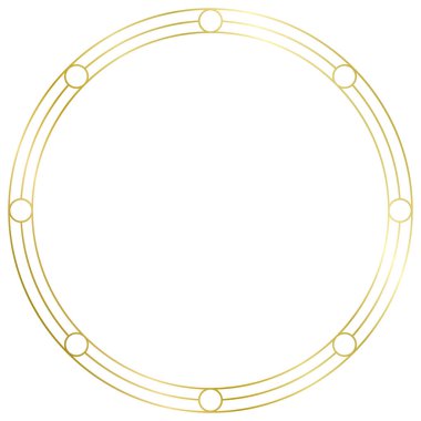 Altın yuvarlak metal çerçeve beyaza izole edilmiş. Fotoğraf için vektör çerçevesi. Mesaj, sertifika, resim, diploma çerçevesi. Lüks, altın, düğün, kutlama