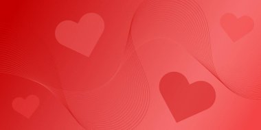 Pankart dalgalarıyla soyut arkaplan. Orta boy pankart. Çizgileri ve kalpleri olan vektör arkaplan. Kırmızı renk. Sevgililer Günü. Broşür, kitapçık.