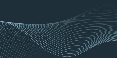 Pankart dalgalarıyla soyut arkaplan. Orta boy pankart. Çizgileri olan vektör arkaplanı. Tasarım elementi koyu mavi üzerine izole edilmiş. Mavi renk. Okyanus, gece, kart. Broşür, kitapçık.