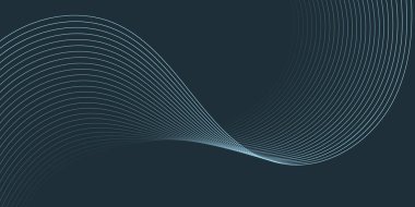 Pankart dalgalarıyla soyut arkaplan. Orta boy pankart. Çizgileri olan vektör arkaplanı. Tasarım elementi koyu mavi üzerine izole edilmiş. Mavi renk. Okyanus, gece, kart. Broşür, kitapçık.