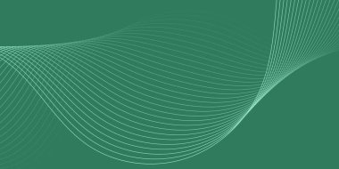 Pankart dalgalarıyla soyut arkaplan. Orta boy pankart. Çizgileri olan vektör arkaplanı. Tasarım elementi yeşilde izole edildi. Yeşil renk. Doğa, eko. Broşür, kitapçık.