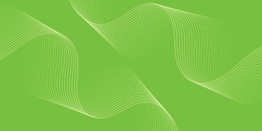 Pankart dalgalarıyla soyut arkaplan. Orta boy pankart. Çizgileri olan vektör arkaplanı. Tasarım elementi yeşilde izole edildi. Yeşil renk. Doğa, eko. Broşür, kitapçık.