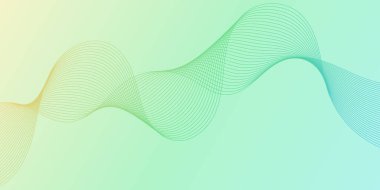 Pankart dalgalarıyla soyut arkaplan. Orta boy pankart. Çizgileri olan vektör arkaplanı. Renkli. Yeşil, mavi, sarı. Broşür, kitapçık.
