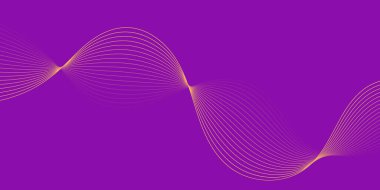 Pankart dalgalarıyla soyut arkaplan. Orta boy pankart. Çizgileri olan vektör arkaplanı. Mor üzerine izole edilmiş tasarım elementi. Mor ve turuncu renkli. Broşür, kitapçık.