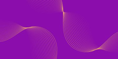 Pankart dalgalarıyla soyut arkaplan. Orta boy pankart. Çizgileri olan vektör arkaplanı. Mor üzerine izole edilmiş tasarım elementi. Mor ve turuncu renkli. Broşür, kitapçık.