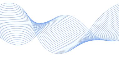 Pankart dalgalarıyla soyut arkaplan. Web pankartı boyutu. Çizgileri olan vektör arkaplanı. Tasarım elementi beyazda izole edildi. Mavi. Su, okyanus, gökyüzü. Broşür, kitapçık.