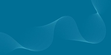 Pankart dalgalarıyla soyut arkaplan. Orta boy pankart. Çizgileri olan vektör arkaplanı. Tavus kuşu mavisi. Su, okyanus. İç mekan. Broşür, kitapçık.
