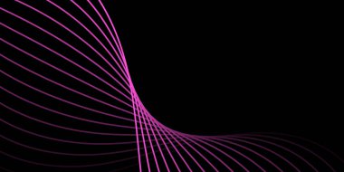 Pankart dalgalarıyla soyut arkaplan. Orta boy pankart. Çizgileri olan vektör arkaplanı. Tasarım elementi siyahta izole edildi. Siyah ve pembe. Broşür. 