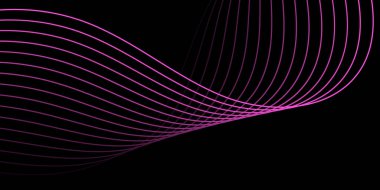 Pankart dalgalarıyla soyut arkaplan. Orta boy pankart. Çizgileri olan vektör arkaplanı. Tasarım elementi siyahta izole edildi. Siyah ve pembe. Broşür. 