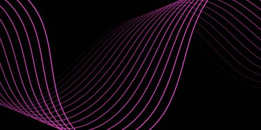 Pankart dalgalarıyla soyut arkaplan. Orta boy pankart. Çizgileri olan vektör arkaplanı. Tasarım elementi siyahta izole edildi. Siyah ve pembe. Broşür. 