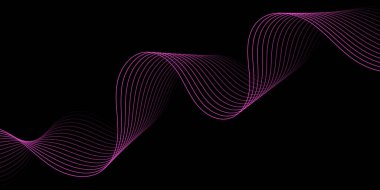 Pankart dalgalarıyla soyut arkaplan. Orta boy pankart. Çizgileri olan vektör arkaplanı. Tasarım elementi siyahta izole edildi. Siyah ve pembe. Broşür. 