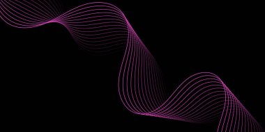 Pankart dalgalarıyla soyut arkaplan. Orta boy pankart. Çizgileri olan vektör arkaplanı. Tasarım elementi siyahta izole edildi. Siyah ve pembe. Broşür. 