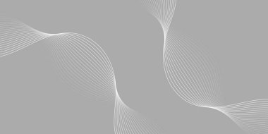 Pankart dalgalarıyla soyut arkaplan. Orta boy pankart. Çizgileri olan vektör arkaplanı. Gri ve beyaz renk. İç mekan. Broşür, kitapçık.