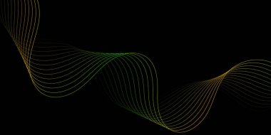 Pankart dalgalarıyla soyut arkaplan. Orta boy pankart. Çizgileri olan vektör arkaplanı. Tasarım elementi siyahta izole edildi. Renkli gradienr. Yeşil ve turuncu. Broşür.