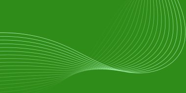 Pankart dalgalarıyla soyut arkaplan. Orta boy pankart. Çizgileri olan vektör arkaplanı. Yeşil renk. Doğa, eko. İç mekan. Broşür, kitapçık.