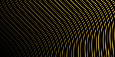 Pankart dalgalarıyla soyut arkaplan. Orta boy pankart. Çizgileri olan vektör arkaplanı. Tasarım elementi siyahta izole edildi. Siyah ve sarı renkli. Broşür, kitapçık.