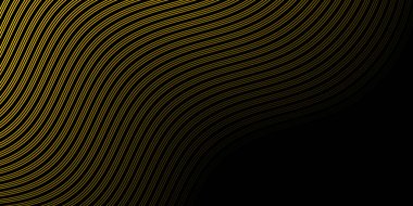 Pankart dalgalarıyla soyut arkaplan. Orta boy pankart. Çizgileri olan vektör arkaplanı. Tasarım elementi siyahta izole edildi. Siyah ve sarı renkli. Broşür, kitapçık.