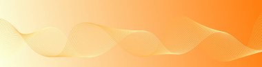 Pankart dalgalarıyla soyut arkaplan. Web pankartı boyutu. Çizgileri olan vektör arkaplanı. Tasarım elementi. Turuncu ve sarı gradyan. Bahar, yaz, güneş