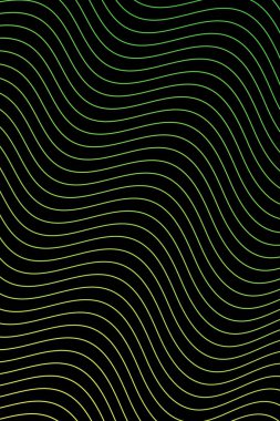 Pankart dalgalarıyla soyut arkaplan. Standart poster boyutunda. Çizgileri olan vektör geometrik arkaplan. Tasarım elementi siyahta izole edildi. Yeşil ve sarı. Doğa, bahar. Broşür, kitapçık.