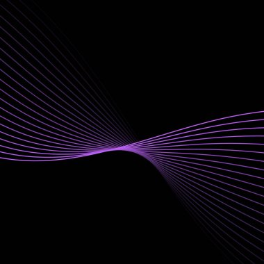Dalgalarla soyut arkaplan. Çizgileri olan vektör pankartı. Müzik albümü, poster, kart, reklam için arka plan. Tasarım elementi siyahta izole edildi. Mor ve siyah eğim