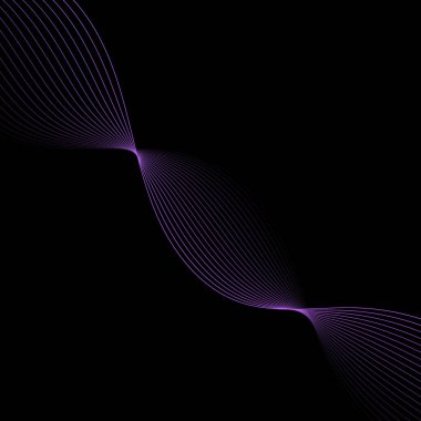 Dalgalarla soyut arkaplan. Çizgileri olan vektör pankartı. Müzik albümü, poster, kart, reklam için arka plan. Tasarım elementi siyahta izole edildi. Mor ve siyah eğim