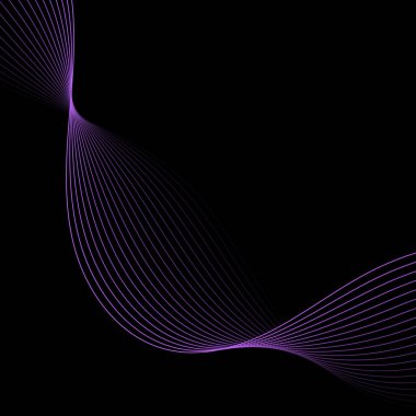 Dalgalarla soyut arkaplan. Çizgileri olan vektör pankartı. Müzik albümü, poster, kart, reklam için arka plan. Tasarım elementi siyahta izole edildi. Mor ve siyah eğim