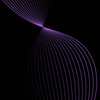 Dalgalarla soyut arkaplan. Çizgileri olan vektör pankartı. Müzik albümü, poster, kart, reklam için arka plan. Tasarım elementi siyahta izole edildi. Mor ve siyah eğim