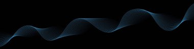 Pankart dalgalarıyla soyut arkaplan. Web pankartı boyutu. Çizgileri olan vektör arkaplanı. Tasarım elementi siyahta izole edildi. Mavi ve siyah eğim. Gece, karanlık, su, okyanus