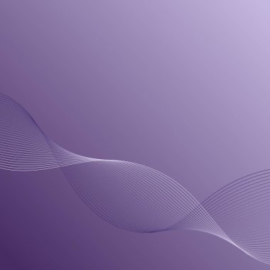 Dalgalarla soyut arkaplan. Çizgileri olan vektör pankartı. Müzik albümü, poster, kart, reklam için arka plan. Tasarım için geometrik element. Mor Gradyan