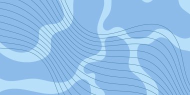Pankart dalgalarıyla soyut arkaplan. Orta boy pankart. Çizgiler ve şekillerle vektör arkaplanı. Mavi renk. Su, okyanus. Broşür, kitapçık.