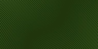 Pankart dalgalarıyla soyut arkaplan. Orta boy pankart. Koyu yeşil üzerinde izole edilmiş çizgilerle vektör arkaplanı. Yeşil gradyan. Broşür, kitapçık. Doğa, eko