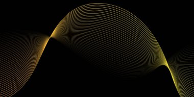 Pankart dalgalarıyla soyut arkaplan. Orta boy pankart. Çizgileri olan vektör arkaplanı. Tasarım elementi siyahta izole edildi. Yeşil, turuncu ve sarı renkte. Renkli. Broşür, kitapçık.