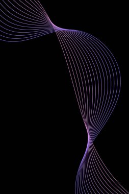 Pankart dalgalarıyla soyut arkaplan. Standart poster boyutunda. Çizgileri olan vektör geometrik arkaplan. Tasarım elementi siyahta izole edildi. Mor ve pembe gradyan. Broşür, kitapçık.