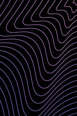 Pankart dalgalarıyla soyut arkaplan. Standart poster boyutunda. Çizgileri olan vektör geometrik arkaplan. Tasarım elementi siyahta izole edildi. Mor ve pembe gradyan. Broşür, kitapçık.